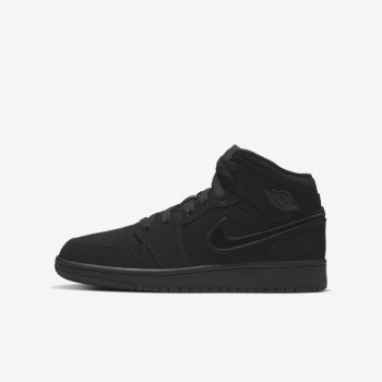 Nike Air Jordan 1 Mid - Nagyobb Gyerek Utcai Cipő - Fekete/Fekete/Fekete